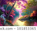 Natural scenery surrounded by colorful plants 101853365