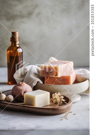 Organic beauty soap on marble table 101853383