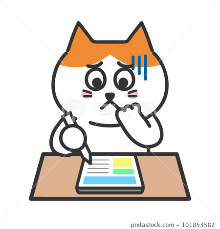貓在學習平板電腦插圖時遇到困難 101853582