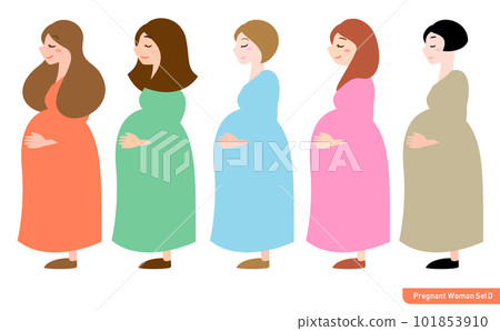 Illustration of a pregnant woman with a calm expression thinking about her baby/fetus_Variation set 101853910
