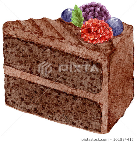 slice of Chocolate cake with fruit watercolour slice of Chocolate cake with fruit watercolour 101854415