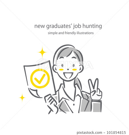 Female job-hunting student happy to get a job offer Simple and stylish line drawing illustration Female job-hunting student happy to get a job offer Simple and stylish line drawing illustration 101854815