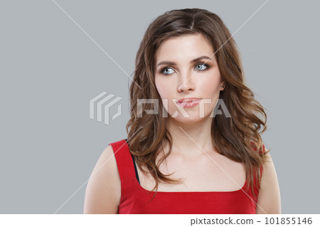 Attractive fashionable model woman with makeup and trendy hairstyle on white background Attractive fashionable model woman with makeup and trendy hairstyle on white background 101855146