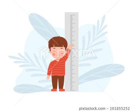 Boy next to stadiometer for height measurement, vector illustration isolated. Boy next to stadiometer for height measurement, vector illustration isolated. 101855252