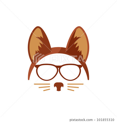 Brown headband with animal ears, glasses, nose and mustache flat style 101855310