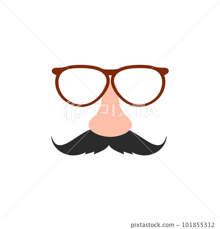 Funny mask with nose, glasses and moustaches, flat vector illustration isolated. 101855312