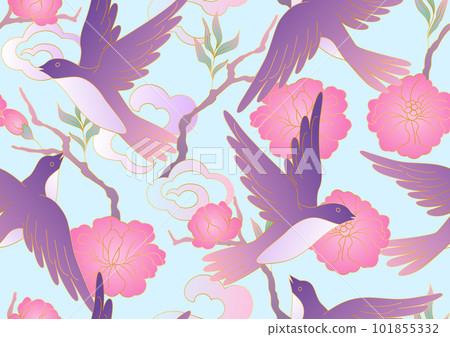 Oriental birds and flowers pattern. Chinese and japanese traditional background. Oriental birds and flowers pattern. Chinese and japanese traditional background. 101855332