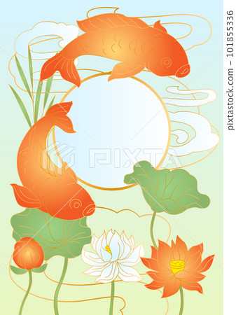 Oriental fish and lotus illustration. Chinese and japanese traditional background. Oriental fish and lotus illustration. Chinese and japanese traditional background. 101855336