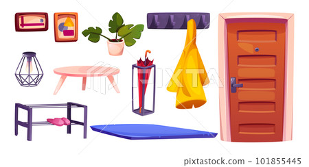 Hallway house door and isolated furniture set Hallway house door and isolated furniture set 101855445