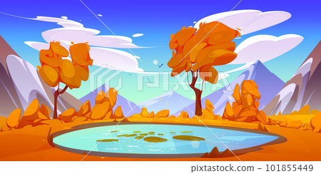 Autumn mountain landscape illustration with lake 101855449