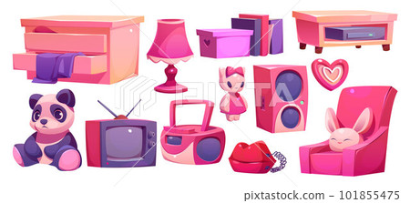 Cartoon set of teen girl bedroom furniture Cartoon set of teen girl bedroom furniture 101855475