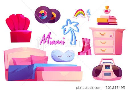 Y2k girl bedroom interior furniture cartoon vector Y2k girl bedroom interior furniture cartoon vector 101855495