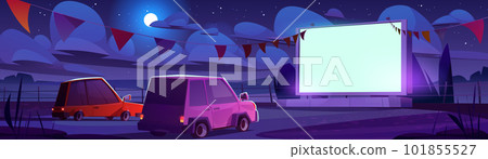 Night drive in outdoor cinema parking illustration Night drive in outdoor cinema parking illustration 101855527
