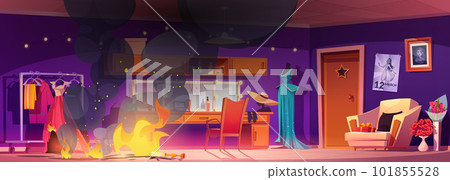 Fire in actor makeup room with smoke cloud cartoon 101855528