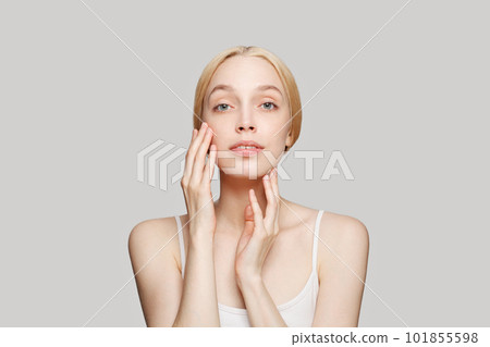 Perfect female face. Beautiful woman with clean healthy shiny fresh skin. Facial treatment 101855598