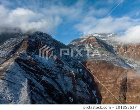 Aerial view of beautiful danxia landform landscape in Tibet,China 101855637