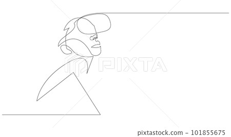 One line drawing of a girl wearing Virtual Reality glasses. Minimal line VR or metaverse concept. Vector illustration. One line drawing of a girl wearing Virtual Reality glasses. Minimal line VR or metaverse concept. Vector illustration. 101855675