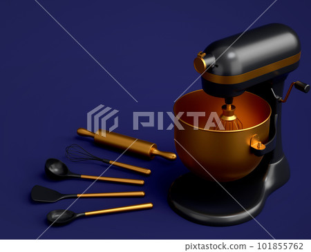 Mixer with kitchen utensil for preparation of dough on blue background Mixer with kitchen utensil for preparation of dough on blue background 101855762