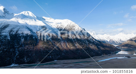 Aerial view of beautiful snow mountains and lake in Tibet,China 101855816