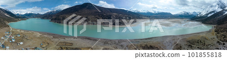 Aerial view of beautiful snow mountains and lake in Tibet,China 101855818