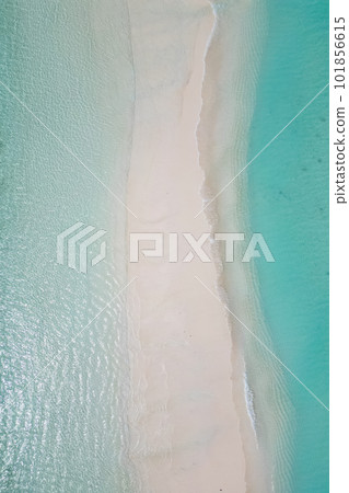stunning blue ocean and sandy white island maldives top drone aeral view deserted hidden Maldives beach copyspace for text stunning blue ocean and sandy white island maldives top drone aeral view deserted hidden Maldives beach copyspace for text 101856615