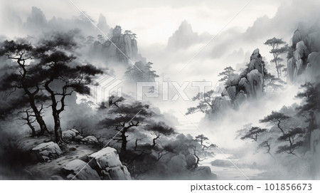 山水水墨插畫AI圖像 101856673