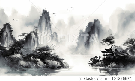 山水水墨插畫AI圖像 101856674