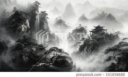 山水水墨插畫AI圖像 101856680