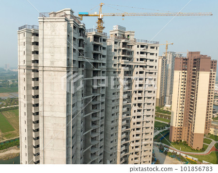 Aerial view of multistory apartment construction site in China Aerial view of multistory apartment construction site in China 101856783