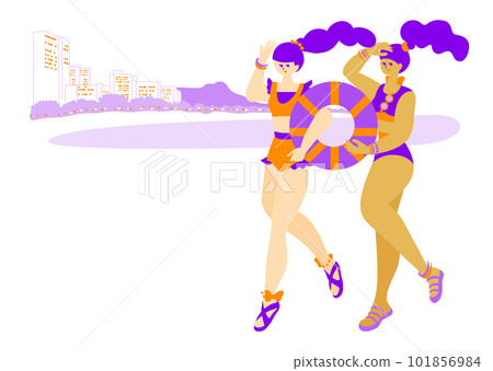 trip_travel_people_享受旅行的兩個女人_泳裝_簡約時尚插畫 trip_travel_people_享受旅行的兩個女人_泳裝_簡約時尚插畫 101856984