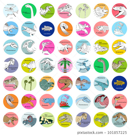 Cretaceous dinosaurs round icon set 101857225