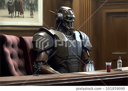 Anthropomorphic robot in human court, neural network generated art, AI law concept Anthropomorphic robot in human court, neural network generated art, AI law concept 101859090