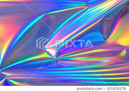 Abstract neon holographic metallic foil background in 80s, 90s style 101859176