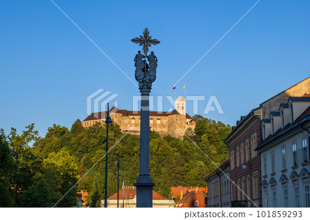 Holy Trinity Column and Ljubljana Castle Holy Trinity Column and Ljubljana Castle 101859293