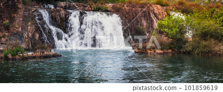 Tad Faed waterfall. Laos landscape. Panorama Tad Faed waterfall. Laos landscape. Panorama 101859619