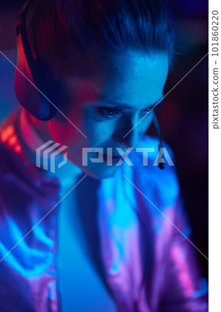 trendy woman with headset 101860220
