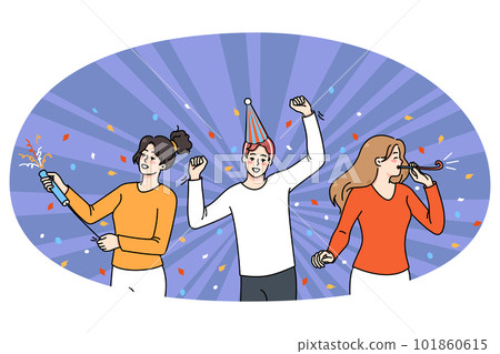 Overjoyed people have fun celebrate party together Overjoyed people have fun celebrate party together 101860615