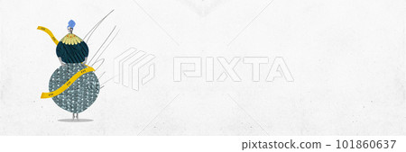 Young overweight girl losing weight with healthy eating, diet and loss of calories. Contemporary art collage. 101860637