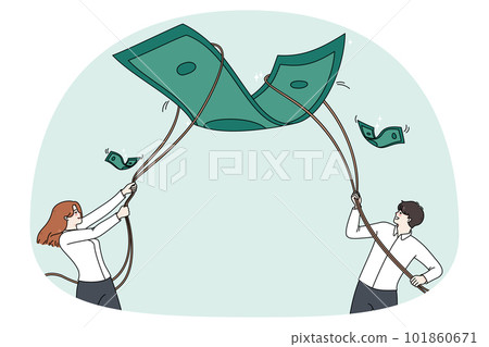 Businesspeople catch dollar banknote with ropes 101860671