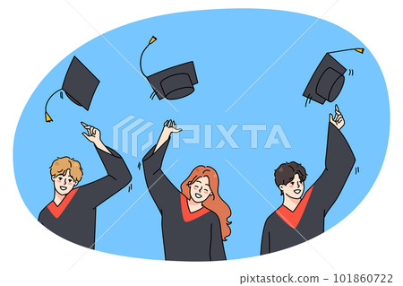 Excited students throw hats in air celebrate graduation Excited students throw hats in air celebrate graduation 101860722