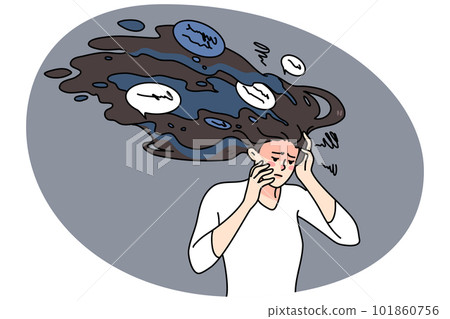 Stressed woman suffer with paranoid thoughts 101860756