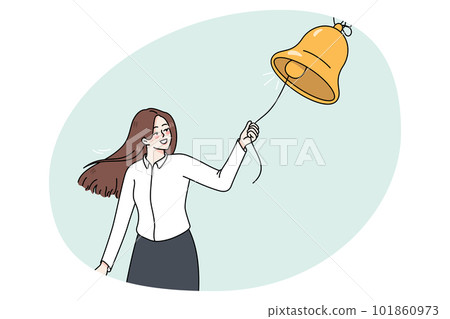 Smiling woman ring bell for media notification 101860973