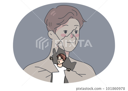 Scared man stressed showing himself to world Scared man stressed showing himself to world 101860978