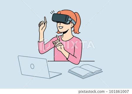 Smiling child studying with VR glasses Smiling child studying with VR glasses 101861007