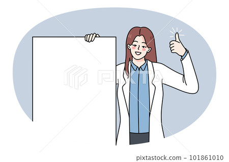 Smiling doctor hold mockup banner show thumbs up Smiling doctor hold mockup banner show thumbs up 101861010
