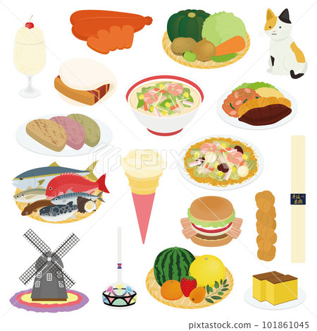 Nagasaki prefecture specialties illustration set Nagasaki prefecture specialties illustration set 101861045