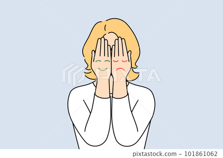 Woman show emojis of different moods Woman show emojis of different moods 101861062