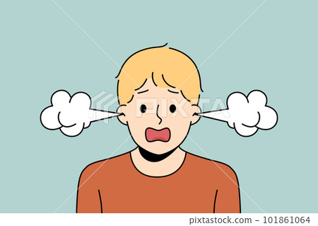 Furious boy with steam coming from ears  101861064