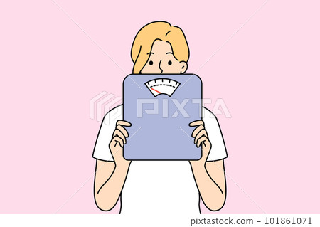 Woman with body scales in hands  101861071
