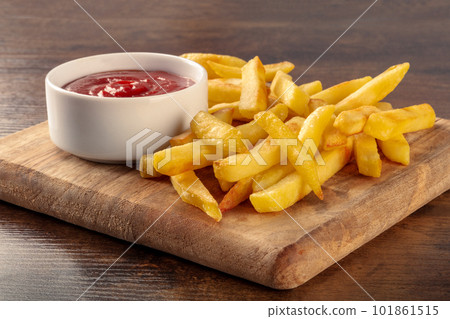 French fries, potato snack with ketchup, fast food French fries, potato snack with ketchup, fast food 101861515